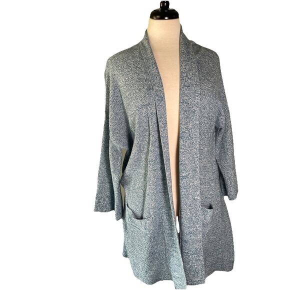 Ann Taylor Women’s Knit Blue White Long Sleeve Open Front Cardigan Sweater- LG - Picture 1 of 4